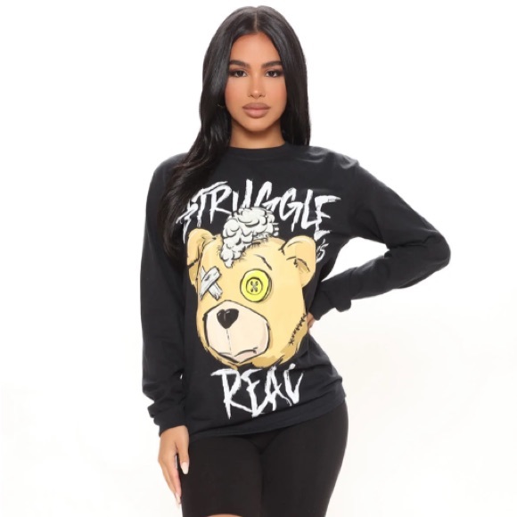 Women’s Teddy Bear Graphic Shirt (Size: S) (Color: Black/White/ Other) - Picture 4 of 4